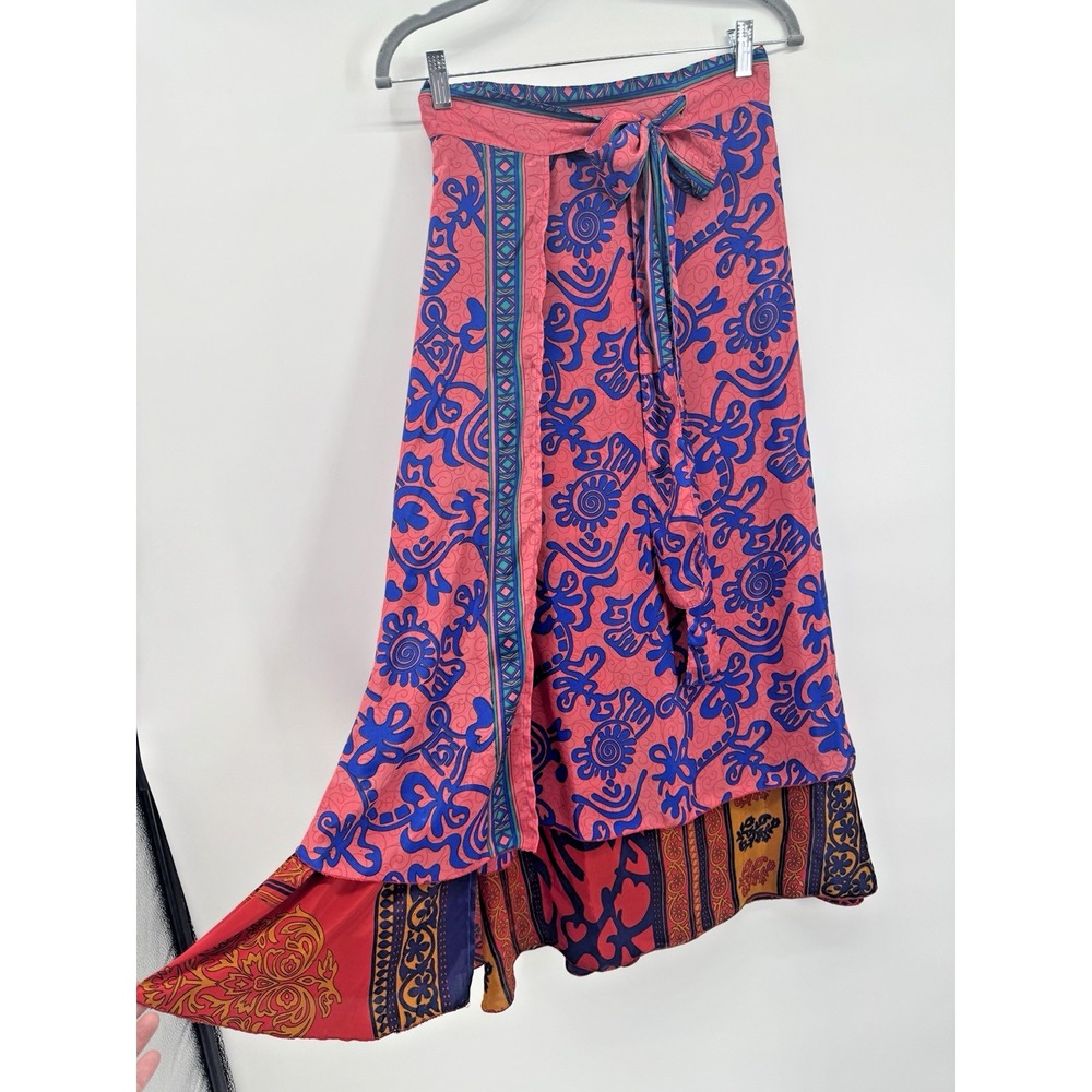 Womens Boho Indian Wrap Around Maxi Skirt Silk Reversible Gypsy Festival Vibrant